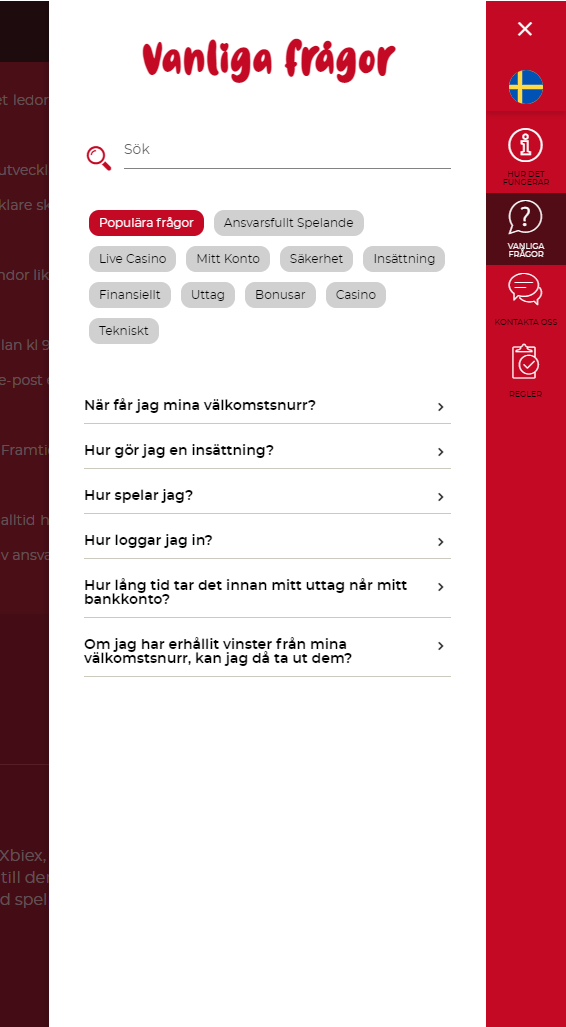 Skärmdump på Casoola´s FAQ