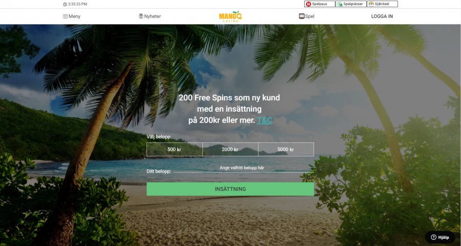 Bild på Mango casinos första sida